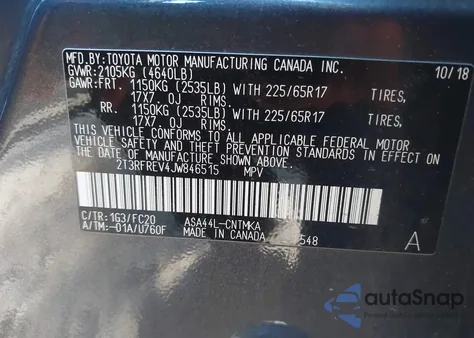 2018 Toyota Rav4 Xle from USA, damaged, VIN 2T3RFREV4JW846515